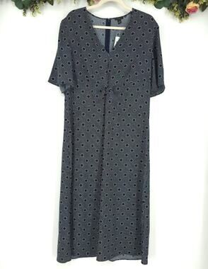 Ann Taylor Factory Navy and White Polka Dot Plus Size Midi Dress Size 16 NWT